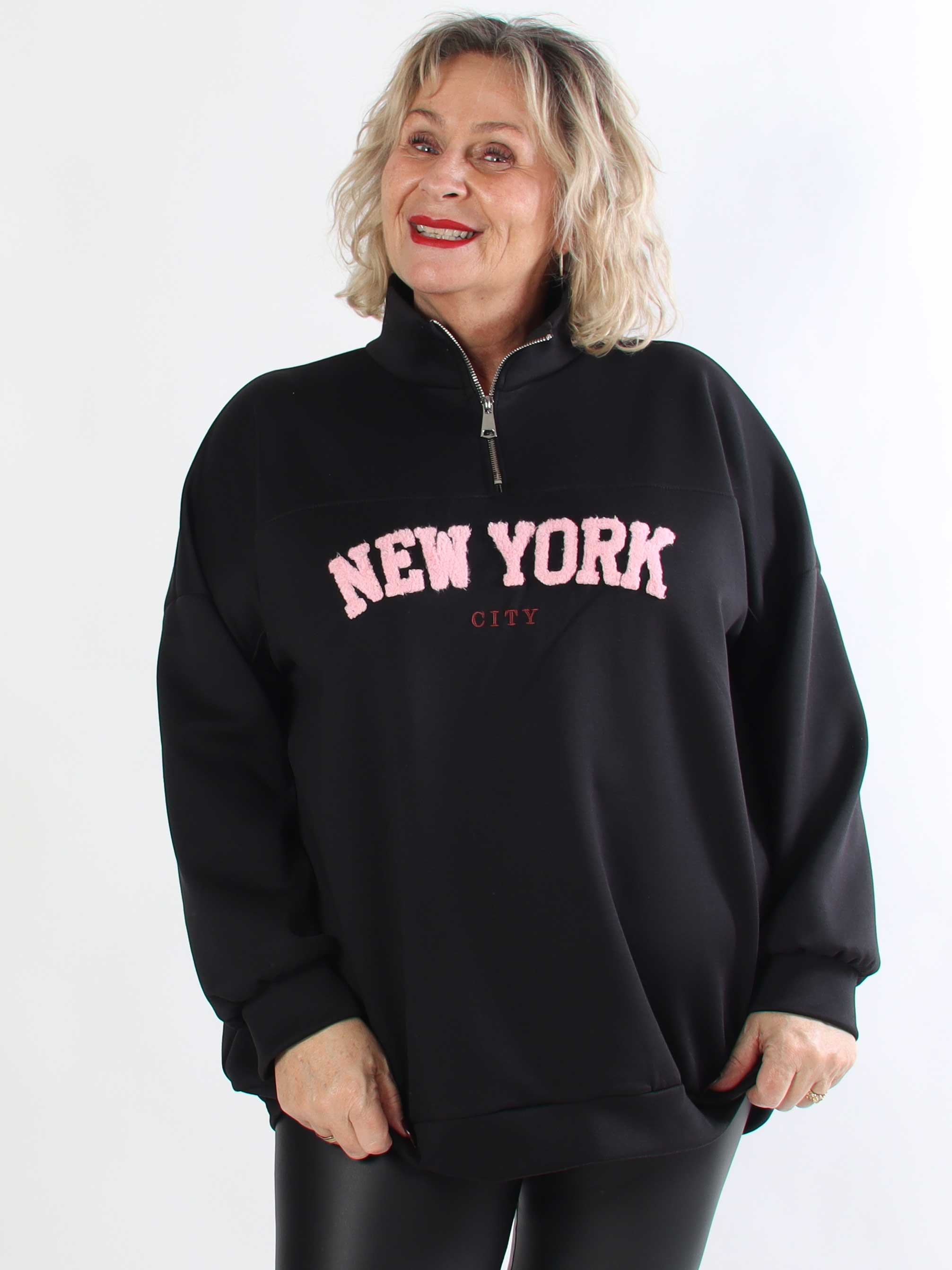 Tracy - Plus size s weatshirt med lynlås og NEW YORK detalje
